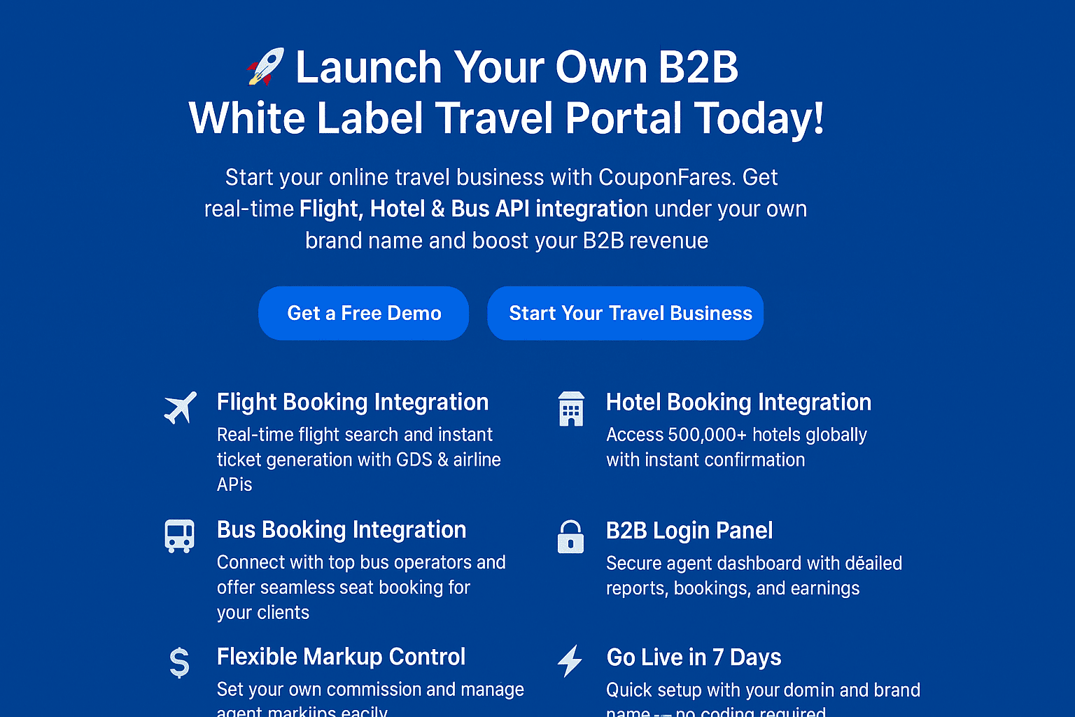 B2B White Label Travel Portal | Flight, Hotel & Bus Integration - CouponFares